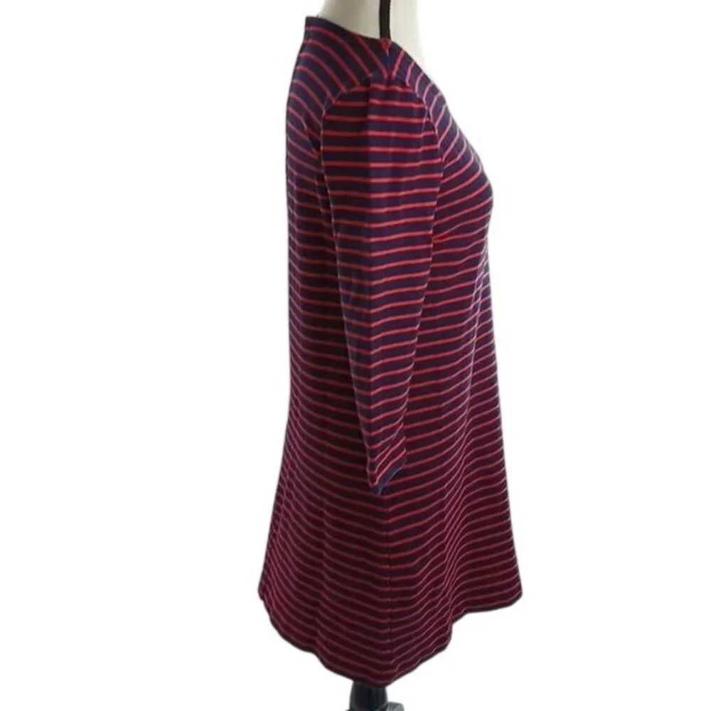 J Crew Womens Size XS Dress Red Navy Striped 3/4 Sleeve Casual Shift Cotton